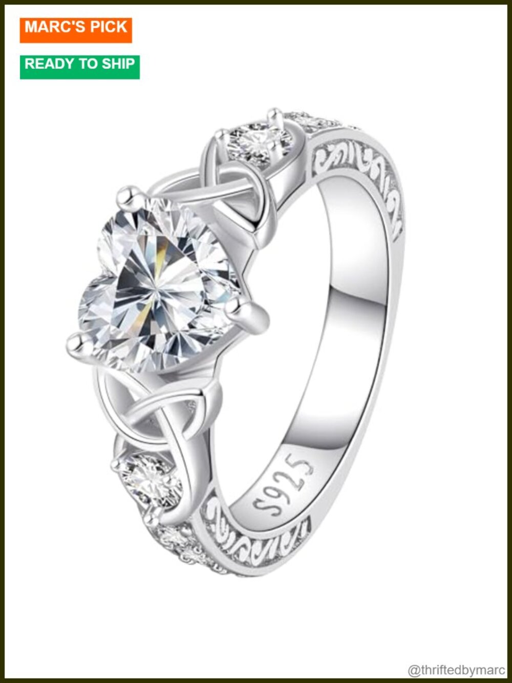 2CT Heart Moissanite Promise Ring Sterling Silver Celtic Knot